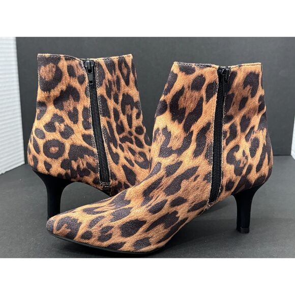 Rampage Leopard Animal Print Ram-Teeny Ankle Boots Pointed Toe Mid Heel Size 7 - Picture 2 of 8